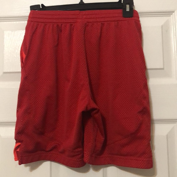 Nike boys red mesh Dri-Fit shorts.  Red with orange lining, comfortable and cool - Picture 2 of 9